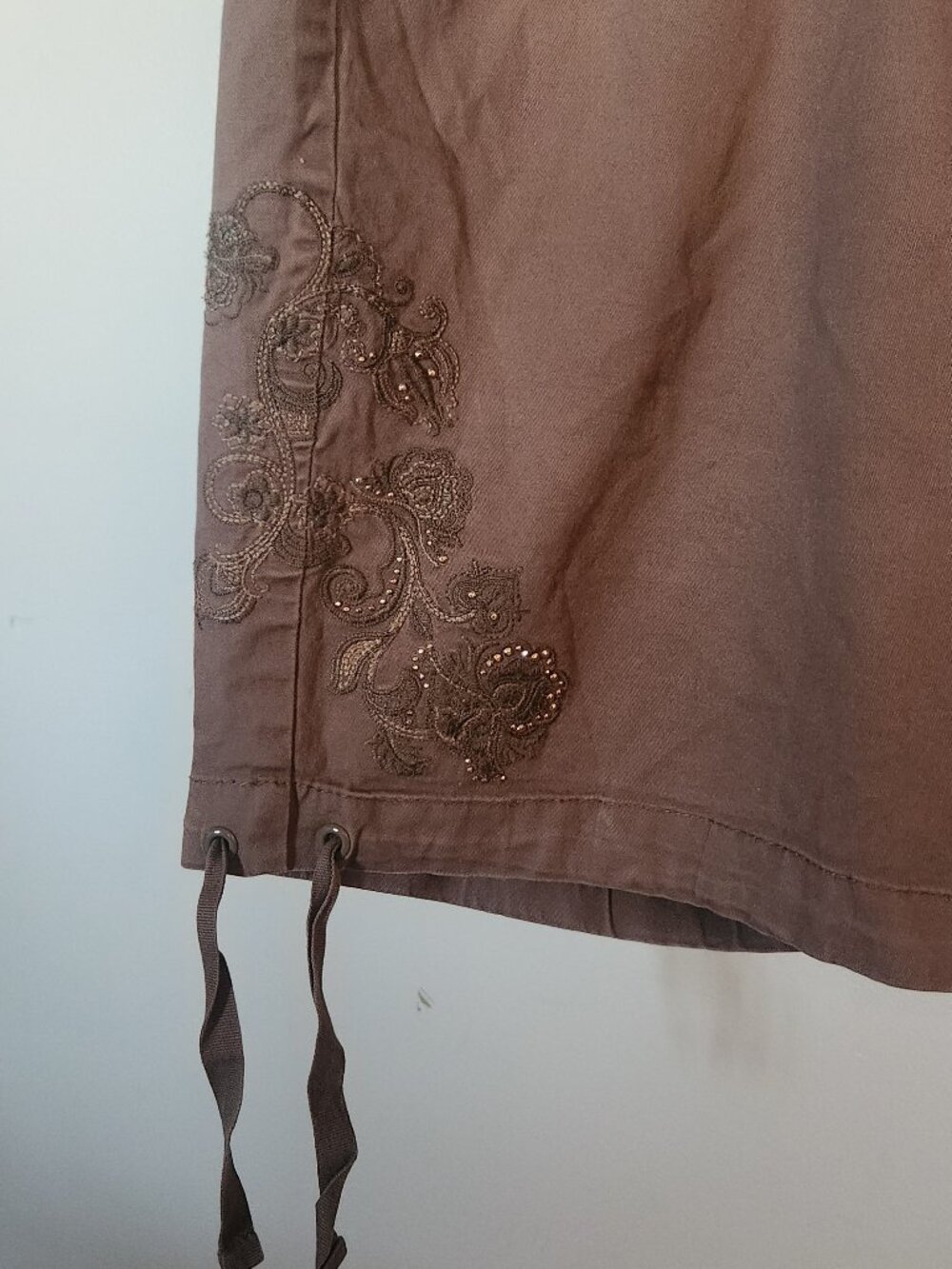 Brown Rhinestone Embroidered Bermuda Shorts - Picture 4 of 10